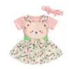 Clothing Sets Born Baby Girl Romper Solid Color T Shirt Tees Top Bear Embroidery Belt Skirt Suit Headband 3Pcs Spring Clothes