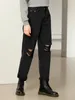 Jeans feminino Black rasgado cintura alta mãe reta Baggy namorado solto lavado calça jeans casual outono inverno algodão puro calças de algodão