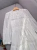 2024 여름 흰색 자수 면화 드레스 긴 소매 둥근 목 버튼 싱글 가슴 캐주얼 드레스 W4A304076