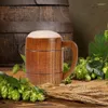 Tasses 1pc bière en bois faite à la main 11 oz tasse naturelle en bois brun naturel avec poignée de café au café