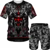 Tracki męskie Summer Nowa czaszka 3D Drukuj Męskie T-shirt/garnitur Cool Strtwear Short Tracksuit Personty Tops+Shorts Dwupoziomowy zestaw T240507