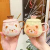 Tasses portent une tasse en céramique avec couvercle de la couronne et cuillère dessin animé durable tasse de motif animal mignon pour le lait de thé à café