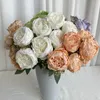 Fleurs décoratives Bouquet de pivoine artificiel Silk Fake Wedding Bride Bouquets maison chambre à manger Champagne Peonys décor Fleur blanche
