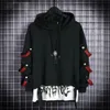 Herren Hoodie Sweatshirt Casual Black Hoodies Tops Techwear Hip Hop Harajuku Patchwork Japanische Streetwear Männer mit Streamern Top 240426