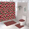 Rideaux de douche rouges de rideau de fleurs de rose rouge Ensemble de toilettes non glissées couvercle de couvercle de bain de bain imperméable en polyester tissu de salle de bain 12 crochets