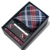 Neck Tie Set 100% Silk Tie Men Fashion Brand Tie à cravate Pocket Clares Couier Couchettes Tie Tie Clip Coldie Plaid