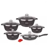 Köksredskap sätter 12-stycken Set Stone Non-Stick Soup Pot Combination Stewing Casserole Flat Bottom Fry Pan Wok Cooking Pots