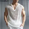 Herren Tanktops Incerun Männer Mesh Patchwork Kapuze V Hals Ärmel und Männliche Westen Streetwear 2024 Sommer Transparent Kleidung S-5xl