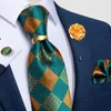 Cravate de cou Set Teal Teal Green Orange Plaid Embrages pour hommes 8 cm Largeur Business Wedding Party Mens Neck Tie Mandkerchief Cufflinks Tie Ring Brooch