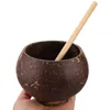 Zestawy naczyń stołowych kubek kokosowy kokosowe kokosowe sałatki pojemniki na przekąski Handels Unikalne miski Bamboo Naturalny styl dla