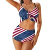 Swimwear féminin Sexy États-Unis de Bikini drapeau américain Set Stars Stars Imprimé Swimsuit High Taist Élégant Fitness Bikinis féminin