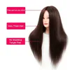 Głowa manekinów głowa ludzka 22 cale brązowe 95% prawdziwy trening włosów fryzura lalki Q240510