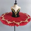 Ballerina Girls Ballet Tutu Robe Dance Costume Platter Pancake Red Party Robe For Kids 240510