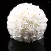 Fleurs décoratives Bouquets de mariage artificiel Simulation Rose blanche avec un ruban Ribine Bridesmaid Bridal Party Home Decor