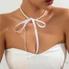 Salircon Koreańska imitacja romantyczna Pearl Beaded Choker Modna Moda Czarny aksamit Regulowany Dzień Naszyjnik Bankiet Wedding Biżuter