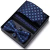 Halskrawatte Set Herren Krawatte in Geschenkbox Bowtie und Pocket Square Manschettenknöpfe für Männer Hochzeitsgeschäft formelle Anzug Cus Krawatte Gravata Geschenkset Set