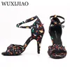 Dansschoenen wuxijiao moderne bloemen doek salsa vrouwen eenvoudige stijl meisjes latin balroom soft bottom bodem