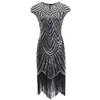 1920 S vintage paljetter klänning Oneck Tassels Bodycon pärlsparti Long Dresses 240508