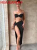 Sukienki robocze Modna Elegancka Seksowna Seksowna dwuczęściowa dwuczęściowa dla kobiet z uprawami bez rękawów i wysoko podzielona spódnica pasująca do imprezowej sukienki