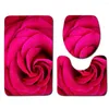 Badmatten rote Blume Rose Badezimmer 3-teiliger Toilettensitzabdeckung Nicht-Schlupfmatte Teppich Dekoration Super weich absorbiert