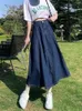 Jupes gidyq coréens femmes denim élastique haute taille un jean de ligne long bleu plus taille coton femelle 5xl
