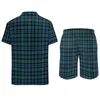 Contuillés masculins Blue Black Plaid Men Sets Vintage Checks Casual Shorts Shirt Set Summer Funny Suit Court-manche Vêtements surdimensionnés