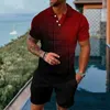 Tracksuits voor heren zomerheren 3D geprinte kleurgradiënt poloshirt+shorts tweedelig zachte en modieuze casual trackset Q2405010