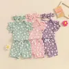 Vêtements Enfant Baby Girl Vêtements Summer Summer Riced Trined Ruffle Short Rober Rober Shorts Set Floral Outfis mignons