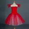 Rouge long ballet tutu robe enfants filles adultes femmes romantique tutu de danse contemporaine ballerine robe costumes ballet robe filles 240510