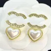 Crystal Heart Letter Oorbellen Designer Studs Sieraden Pearl Earring Merk Merk Heerdrop Stud Women Lover Gifts Paar 925 SILVER MADE -ACCESSOIRE