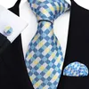 Nek Tie Set Blue Gold Floral Neck Tie voor mannen Luxe 8 cm brede zijde Wed Business Ties Pocket Square manchetknopen Set Men Accessoires Gravata
