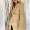 Women's Suits Spring 2024 Fashion Blazer Slim Fit Business And Tie Waist Jacket Retro Khaki Black Ladies Cardigan Tops