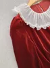 2024 VIN AUTOM Couleur de contraste rouge Velvet Robe lambrisée à manches longues Couc rond Robes décontractées W4A303988