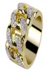 18 -karatowy złoto Cz Cubic Zirconia Dlerzone kubańskie łańcuch łącza Pierścień Projektant Pierścień luksusowy mrożony biżuterii Diamentowe prezenty biżuterii dla kochanków W5512735