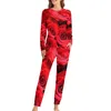 Dames slaapkleding rode roos print pyjama's vrouwelijk elegante bloemen warme nachtkleding herfst tweedelige casual losse oversize pyjamasets