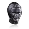 Fournions de fête Black Fetish Cosplay Leather Pu Full Face Mask Hood Punk Style Patent For Woman Man Halloween Mystérieux