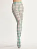 Women Socks Green Plaid Printed Pantyhose Stockings Leggings British JK Lolita Lace Tights