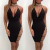 Robe de cocktail pour femmes sexy halterneck profond V cou de cou backless paillettes sans robes de la chaîne de paillettes sans fente de soirée