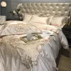 Bedding Sets 43 Damask Silk Sateen And Cotton Duvet Cover Premium Champagne Set With Chic Embroidery Bed Sheet 2 Pillow Shams