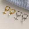 Hoopörhängen 925 Sterling Silver Clip Cross Star Pearl Golden Geometric For Women Girl Gift Jewelry Drop Wholesale