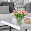 Vases Modern Vase Decorative Clear Transparent Ribbed Glass Flower Pot Fluted For Mantle Dining Table Bookshelf