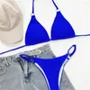 Swnewwear Women Blue Micro Bikinis Set Halter Lace Up U-Ring MAINTRAIRE 2 PIÈCES TRIANGLE BIKINI STOG