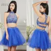 Runway Dresses Royal Blue Cocktail Dress Mini Two Piece Girl Party Dress Black Home Dress Crystal Bead Graduation Dressl2405