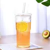 Gobelers à grande bouche glas de café glas tasse Tumbller avec couvercle et paille de bière transparente verres à boire pour le jus d'avoine à thé