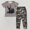 Zestawy odzieżowe hurtowe niemowlę dzieci szare krótkie rękawy Koszulka Koszulka Kids Camo Kieszonkowe spodnie spodnie dziecięce chłopiec