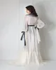 Party Dresses Elegant White Feather Prom Dress 2024 V Neck långa ärmar Lace Bridal Robe Nightgown Silk Satin Pyjama Custom Made Rekommend