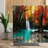 Shower Curtains 3D Waterfall Scenery Bathroom Curtain Forest Trees Stone Lake Landscape Home Bath Decors Hanging For Living Room