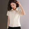 Blouses pour femmes Fashion polyvalente à manches courtes professionnelles pour le tempérament de style coréen d'été Pur Cotton Top