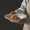 Assiettes Fil japonais bord plié céramique Plaque profonde Soupe Poterie Nouilles de nouilles Végétaux Salade de table pour ménage