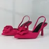 Sandaler High Heeled Elegant Woman Sweet Rose Stängt tå 2024 Summer Footwear Pointed Fashion Slingbacks Dress Ladies Shoes
